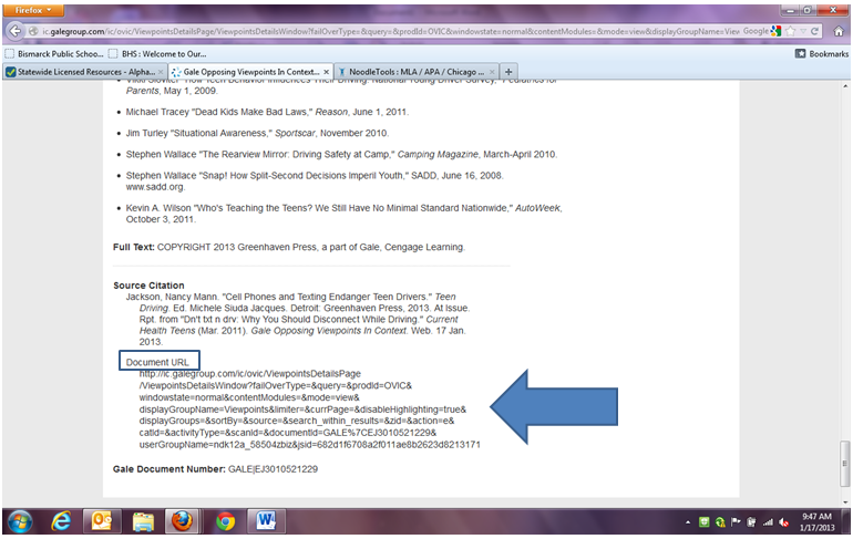 Locating the URL on an Opposing Viewpoints article