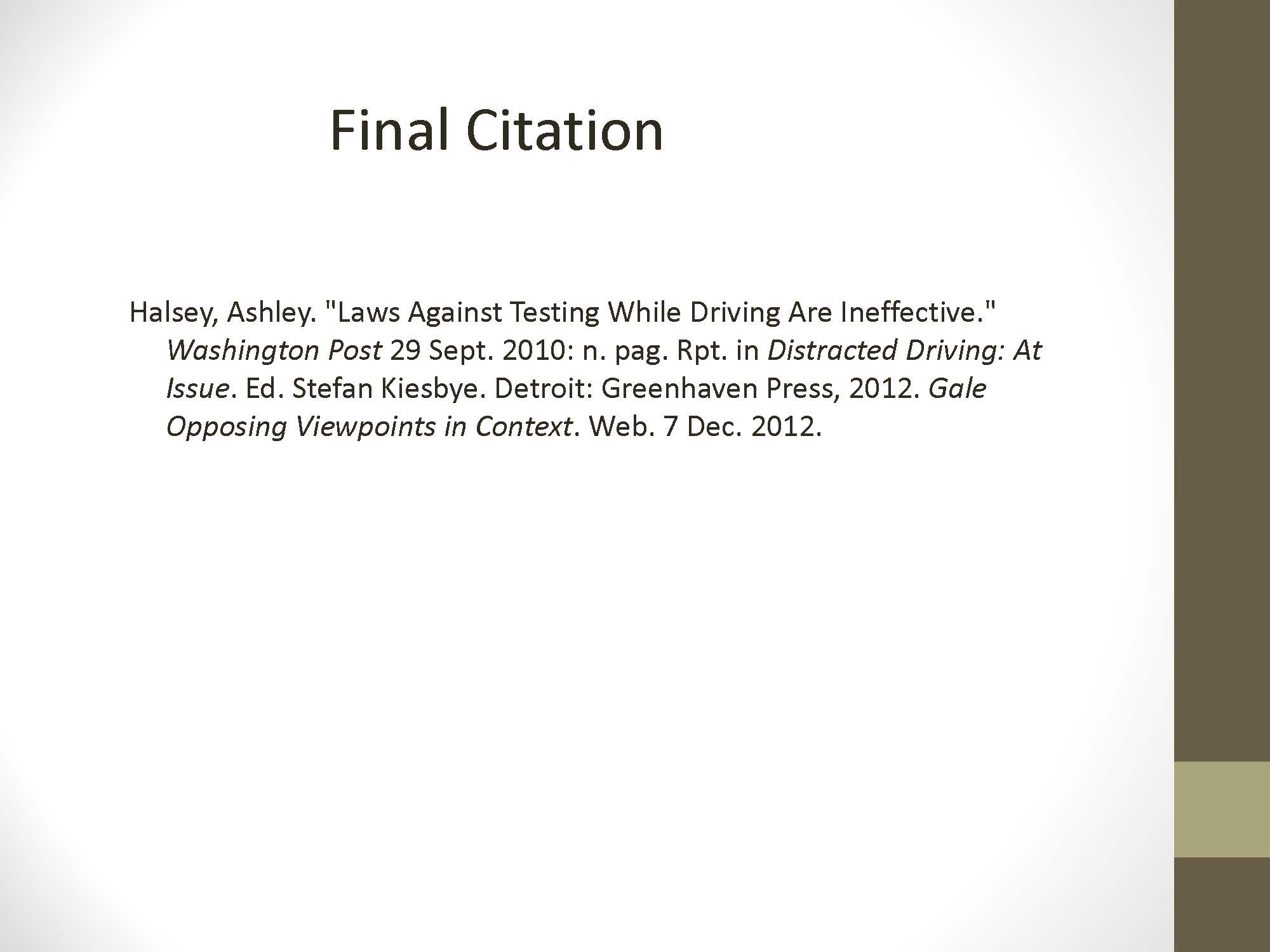 Final Citation of a Newspaper reprinted in an Anthology, located in an Electronic Database