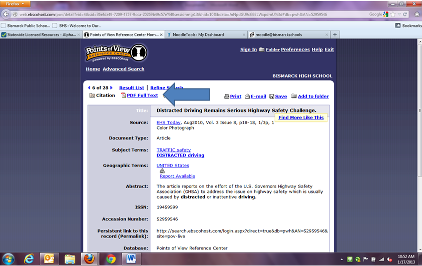 Click on "PDF Full text" to find the URL for your article