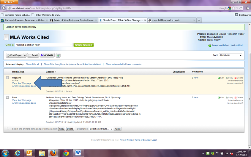 Click on View live Web page to access your article