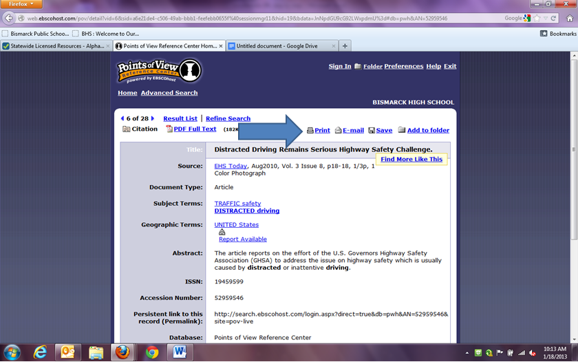 Click on Print to find the source citation