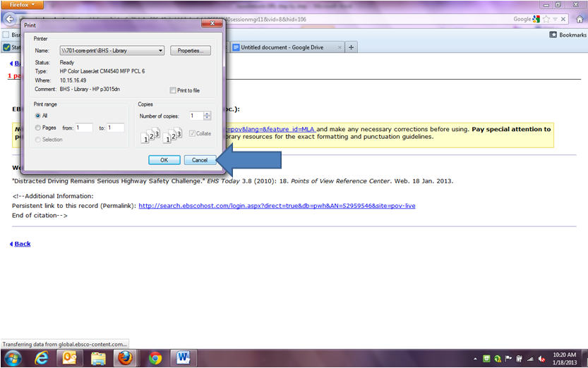 Cancel the print box