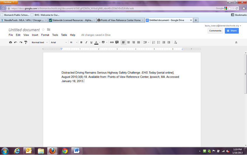 Paste the source citation into Google Docs