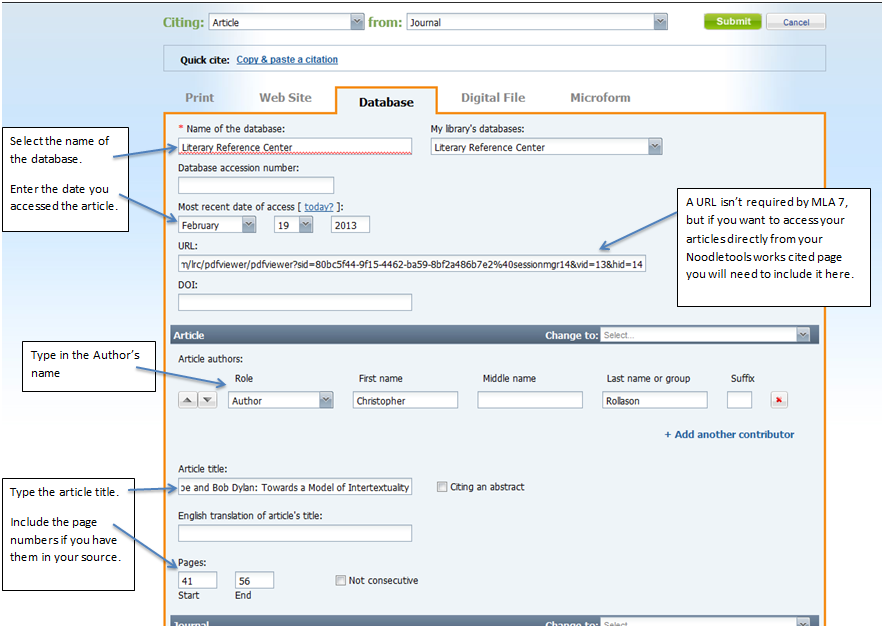Screenshot 1 Citing a Literary Journal