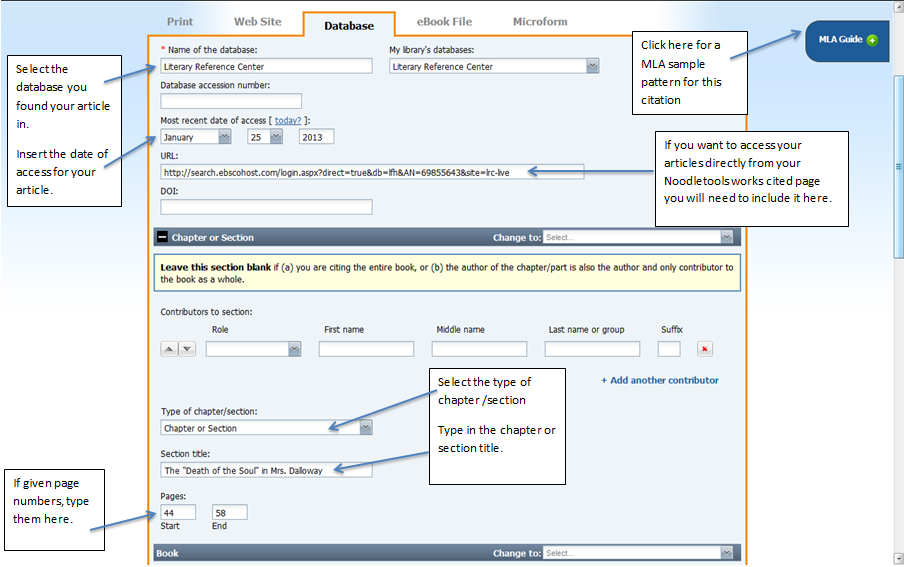 Referencing a literary criticism from a book from a dadtabase