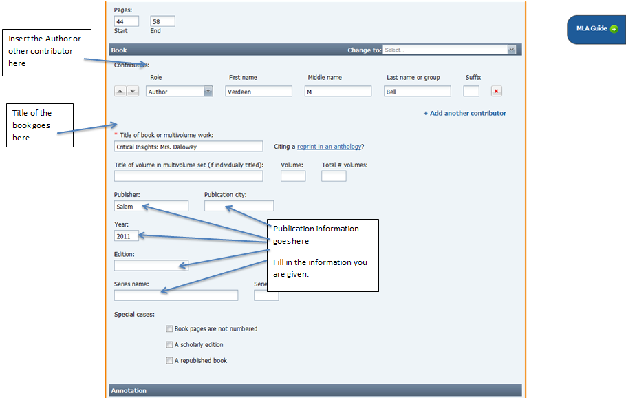 Citing a literary citicism from a book found in a database