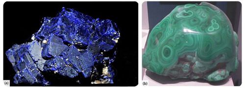 Two carbonate minerals - blue azurite and green malachite